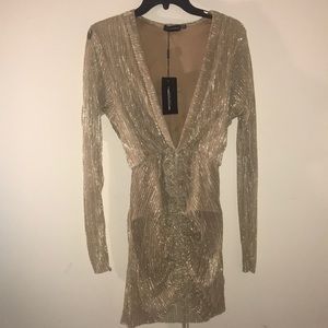 Gold Ruched Detail Bodycon Dress